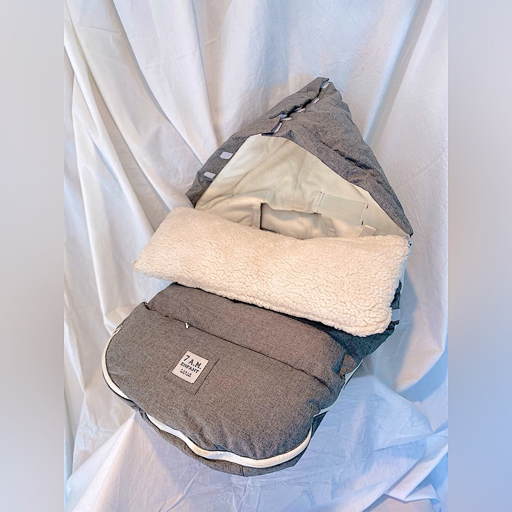 Cream and Gray Quilted Baby Bag with Adjustable Hood